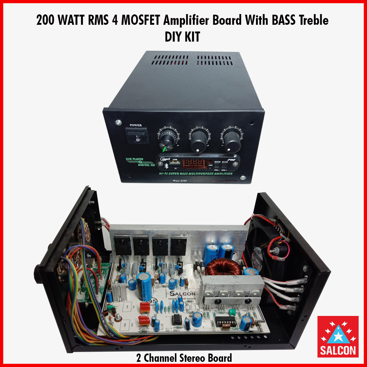 200 WATT RMS 4 MOSFET Amplifier Board With BASS Treble DIY KIT (309